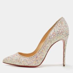 Pre Owned Chrstian Louboutin Multicolor Glitter Pigalle Follies Pointed Toe Pumps Size 38.5
