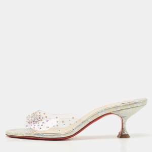 Christian Louboutin Transparent PVC Degramule Crystal Embellished Slide Sandals Size 37