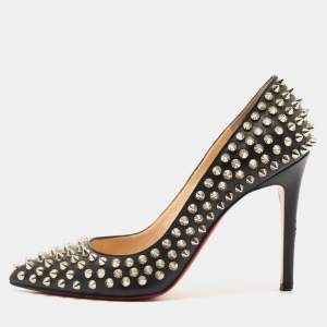 Pre Owned Christian Louboutin Black Leather Pigalle Spikes Pumps Size 37