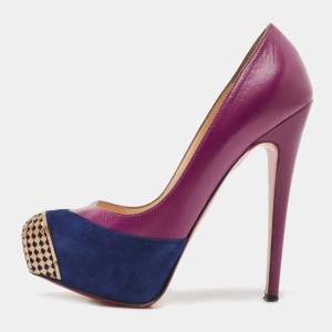 Christian Louboutin Purple Suede and Leather Maggie Platform Pumps Size 36.5