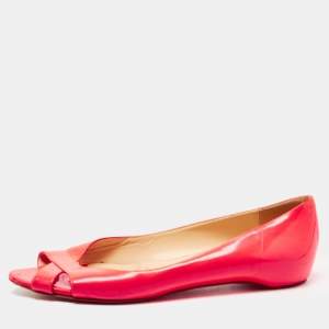 Christian Louboutin Neon Pink Leather Croisette Flats Size 38.5