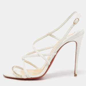 Christian Louboutin White Leather Spike Ankle Strap Sandals Size 36.5