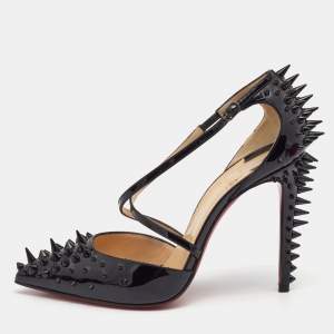 Christian Louboutin Black Patent Leather Goldocross Spike Pumps Size 38