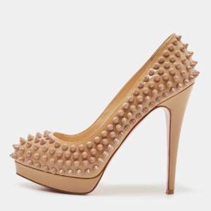 مملوكة مسبقًا Christian Louboutin Beige Patent Leather Alti Spiked Platform Pumps Size 36