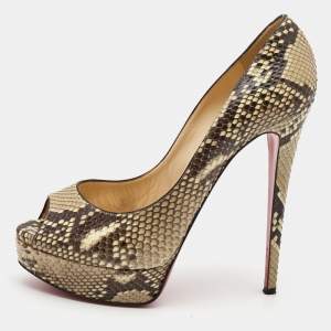 Christian Louboutin Two Tone Python Lady Peep Pumps Size 40