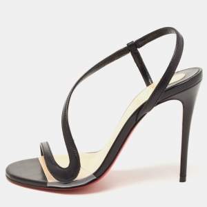 Christian Louboutin Black Leather and PVC Rosalie Ankle Strap Sandals Size 35