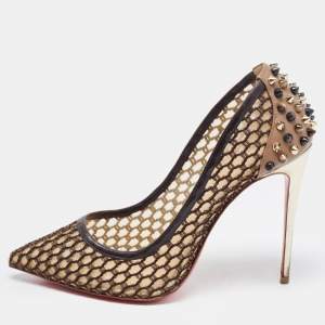Pre Owned Christian Louboutin Two Tone Mesh and Leather Guni Pumps Size 38