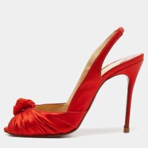 Christian Louboutin Red Satin Jenny Slingback Pumps Size 39