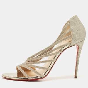 Christian Louboutin Metallic Silver Glitter Leather Norina Strappy Pumps Size 38.5