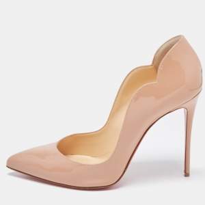 Pre Owned Christian Louboutin Beige Patent Leather Hot Chick Pumps Size 40