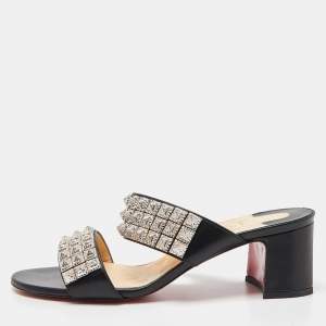 Christian Louboutin Black Leather Myriadiam Slide Sandals Size 40