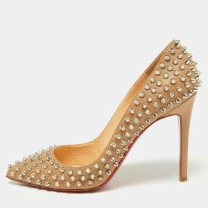 Christian Louboutin Beige Leather Pigalle Spikes Pumps Size 39.5