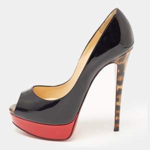 Christian Louboutin Black Patent Leather Lady Peep Pumps Size 38