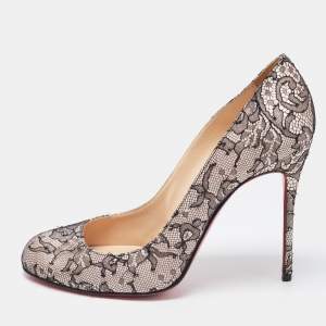 Pre Owned Christian Louboutin Black/Pink Lace and Satin Fifi Pumps Size 39