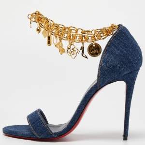 Christian Louboutin Navy Blue Denim Gourmi Sandals Size 38