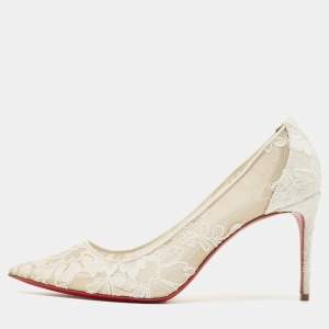 Christian Louboutin White Mesh and Lace Follies Pumps Size 37.5