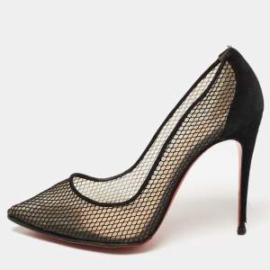 Christian Louboutin Black Mesh and Suede Follies Resille Pumps Size 37.5