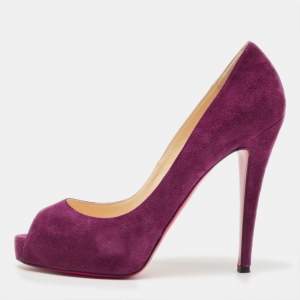 Christian Louboutin Purple Suede Very Prive Platform Peep Toe Pumps Size 37.5
