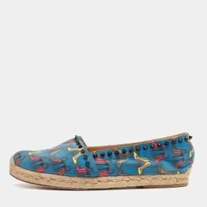 Christian Louboutin Blue Printed Canvas Ares Espadrille Flats Size 40