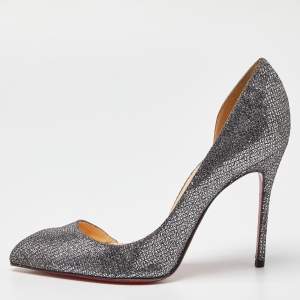 Christian Louboutin Silver Glitter Chiarana 100 Lady D'orsay Pumps Size 37