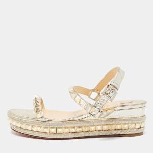 Christian Louboutin Gold Leather Pyraclou Wedge Sandals Size 39