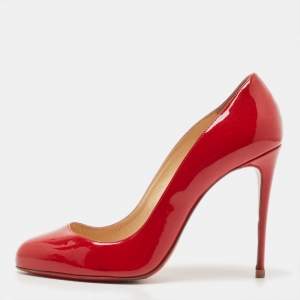 Pre Owned Christian Louboutin Red Patent Simple Pumps Size 38