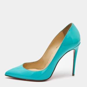Pre Owned Christian Louboutin Turquoise Patent Leather Pigalle Follies Pumps Size 37.5