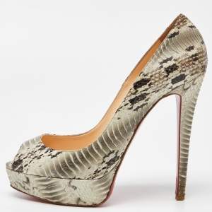 Christian Louboutin Grey Watersnake Leather Lady Peep Pumps Size 40