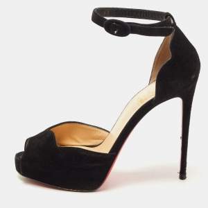 Christian Louboutin Black Suede Ankle Strap Sandals Size 35