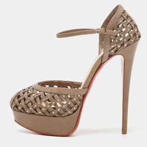 Christian Louboutin Grey Leather Mrs Caged Platform Sandals Size 39