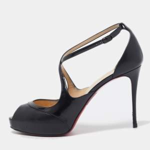 Christian Louboutin Black Leather and Patent Mira Bella Sandals Size 41