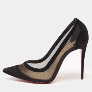 Christian Louboutin Black Suede and Mesh Galativi Strass Pumps Size 36