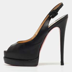مملوكة مسبقًا Christian Louboutin Black Leather Palais Royal Slingback Pumps Size 37.5