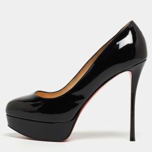 Pre Owned Christian Louboutin Black Patent Leather Bianca Platform Pumps Size 39.5