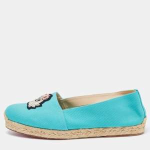 Christian Louboutin Blue Canvas Gala Espadrille Loafers Size 37