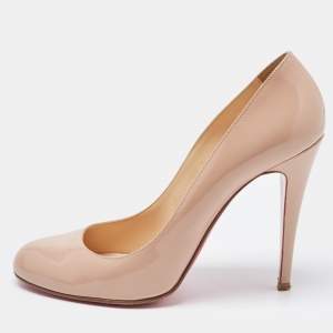 Pre Owned Christian Louboutin Beige Leather Simple Pumps Size 40.5