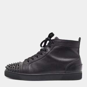 Christian Louboutin Black Leather Lou Spikes Sneakers Size 42