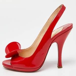 Christian Louboutin Red Patent Leather Madame Mouse Slingback Sandals Size 37