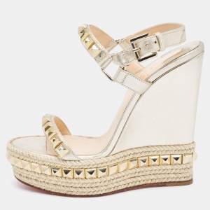 Christian Louboutin Gold Leather Cataclou Wedge Sandals Size 37