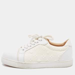 Christian Louboutin White Fabric And Leather Vieira Orlato Trainers Sneakers Size 36.5