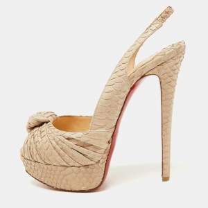 Christian Louboutin Beige Python Jenny Knotted Slingback Platform Sandals Size 37