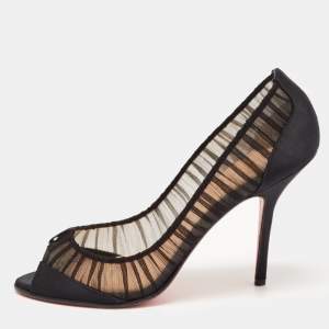 Christian Louboutin Black Mesh and Satin Ambrosina Peep Toe Pumps Size 39.5