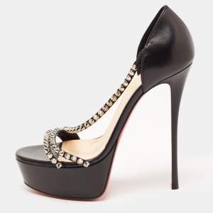 Christian Louboutin Black Leather So Spike Alta Sandals Size 38