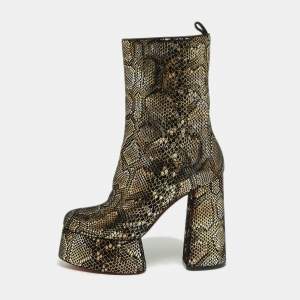 Christian Louboutin Black/Gold Snakeskin Print Suede Izamayeah Boots Size 37