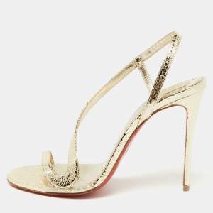 Christian Louboutin Gold Crinkled Patent Leather Rosalie Sandals Size 38.5