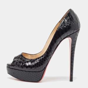 Christian Louboutin Black Python Lady Peep Toe Pumps Size 39