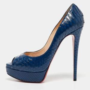 Christian Louboutin Blue Python Lady Peep Toe Pumps Size 39.5