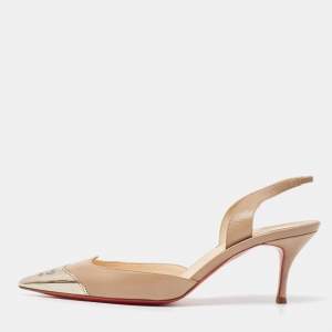 Christian Louboutin Beige Leather Calamijane Slingback Pumps Size 38.5