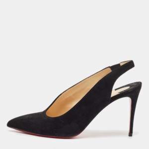 Christian Louboutin Black Suede Rivafish Slingback Pumps Size 38