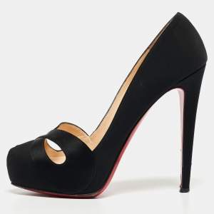 Pre Owned Christian Louboutin Black Satin Boucoulou Pumps Size 39